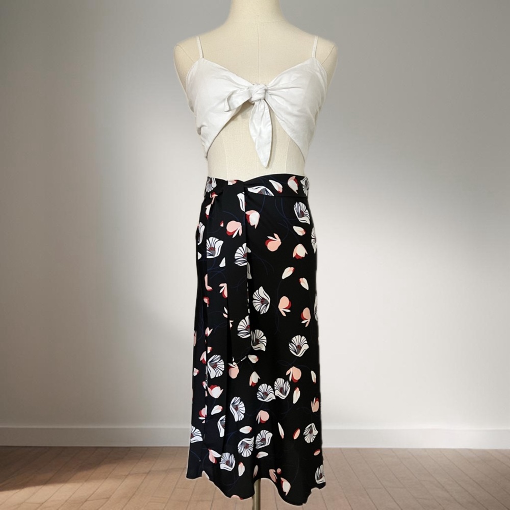 LOFT Outlet Floral Print Belted Midi Skirt Size S